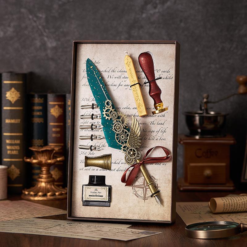 Set stilou Duker: Pană elegantă europeană retro pentru caligrafie cu ceară de sigiliu, perfectă pentru exersarea caligrafiei și prezentare în cutie cadou.