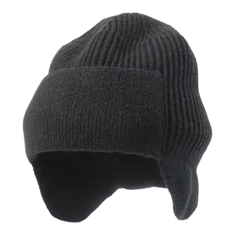 Knit Brimless With Solid Color Earflaps Design Soft Acrylic Winter Pullover Hat For Unisex Adults Teens Daily Cycling Wear