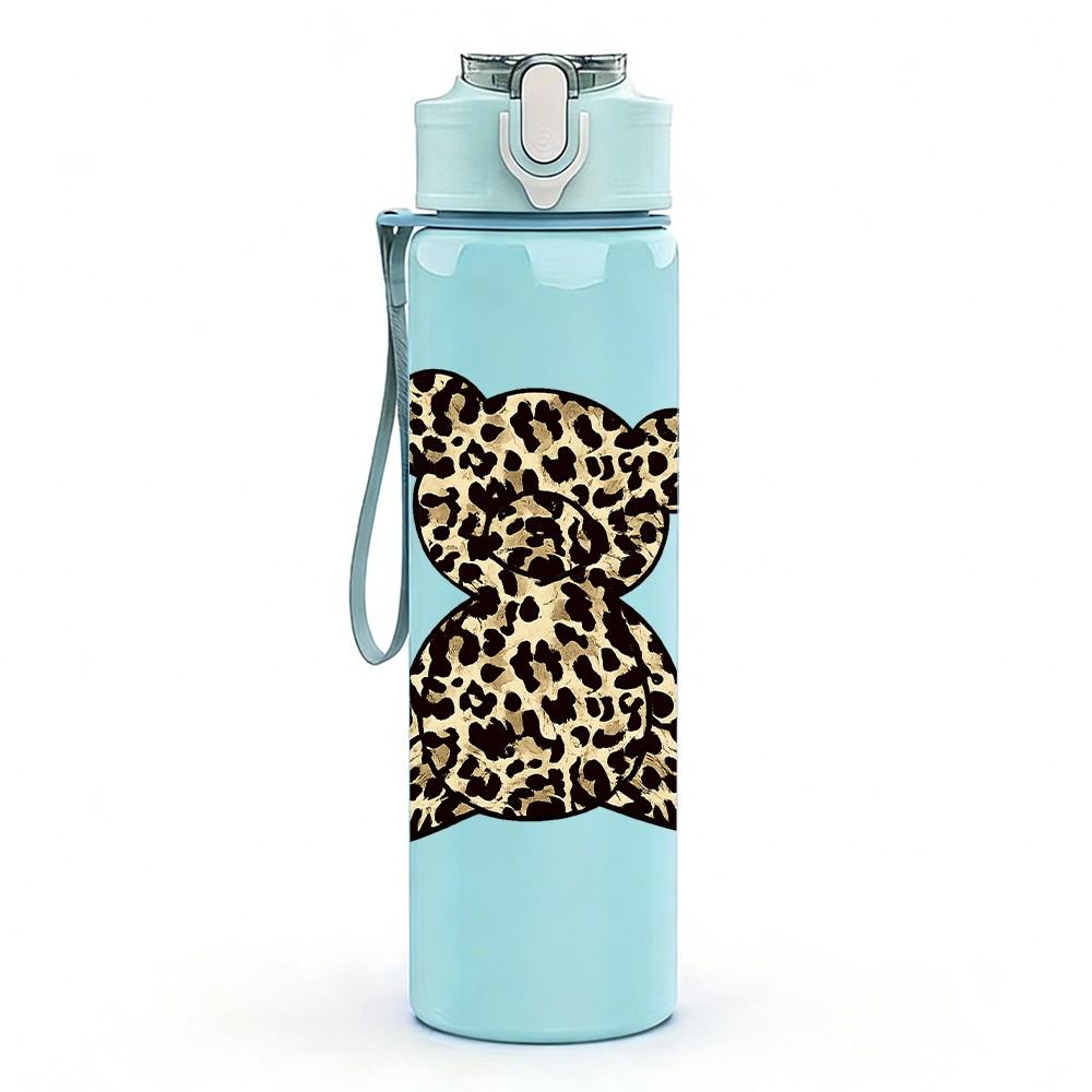 1PC Brown Leopard Fur Pattern Print 750ml Color Plastic Sports Water Bottle Leakproof Flip Straw Lid Suitable for Sports Office Home Use