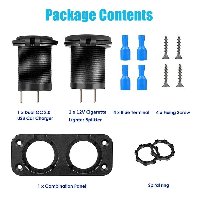 Waterproof Cigarette Lighter Outlet Quick Charge 3.0 12V/24V Dual USB Car Socket with LED Voltmeter Touch Switch for Car RV Boat