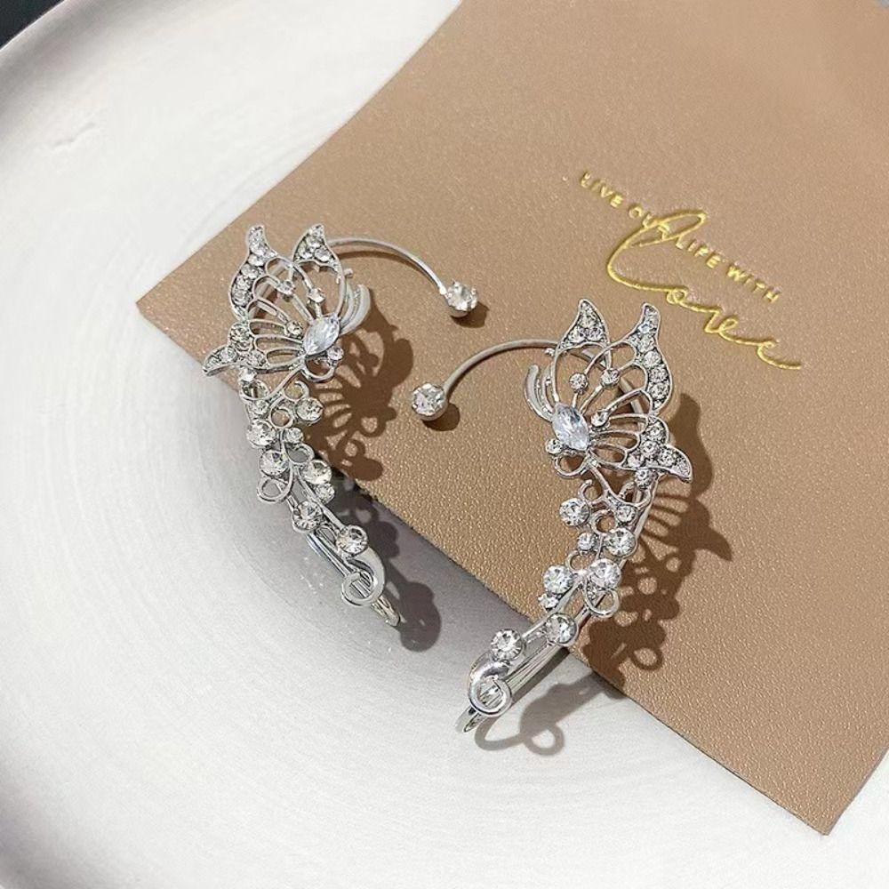 Elegant Butterfly Ear Cuff Sparkling Zircon Women Ear Loop Crystal Clip Earrings Versatile Jewelry