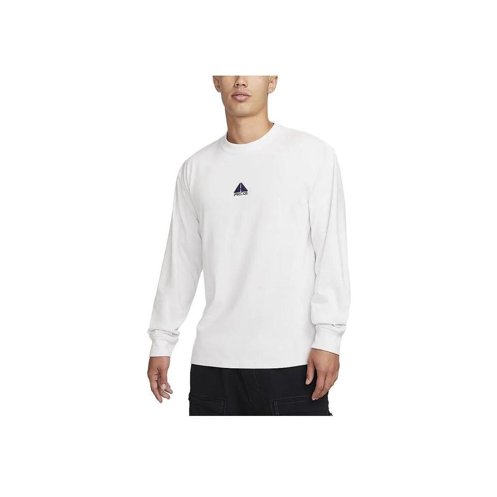 Nike Logo Print Crew Neck Long Sleeve T-Shirt Men Tops Summit-White DR7754-122