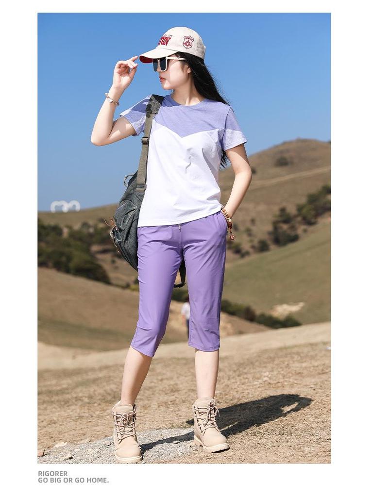 Women's Quick-Dry Color Block Short Sleeve T-Shirt - Slimming, Moisture-Wicking & Breathable for Outdoor & Casual Wear