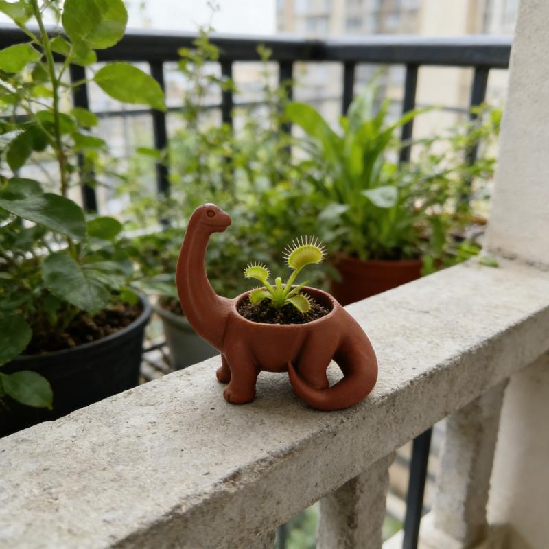 1Pc 3D Printed Dinosaur-Shaped Plastic Succulent Planter with Drainage Holes, Cacti Small Plant Decor Pot