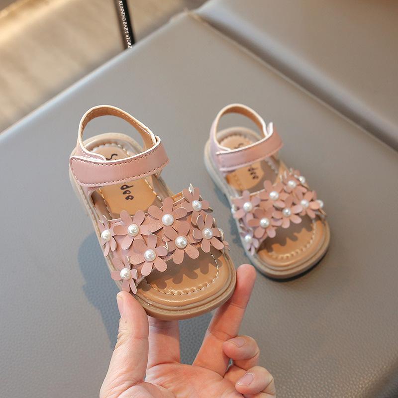 

High Quality Girls Sandals Flower Sweet Soft Children s Beach Shoes Kids Cute Summer Floral Sandals Princess Fashion I03053 22 розовый