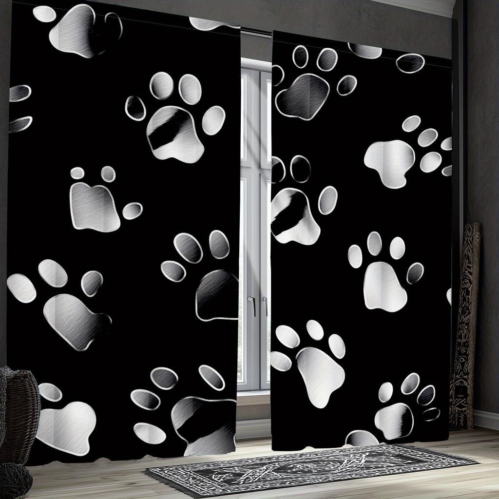 Panels Cute Dog Paw Print Curtains Polyester Fabric Suitable Bedroom Living Room Curtain Made Of Washable Area Ready