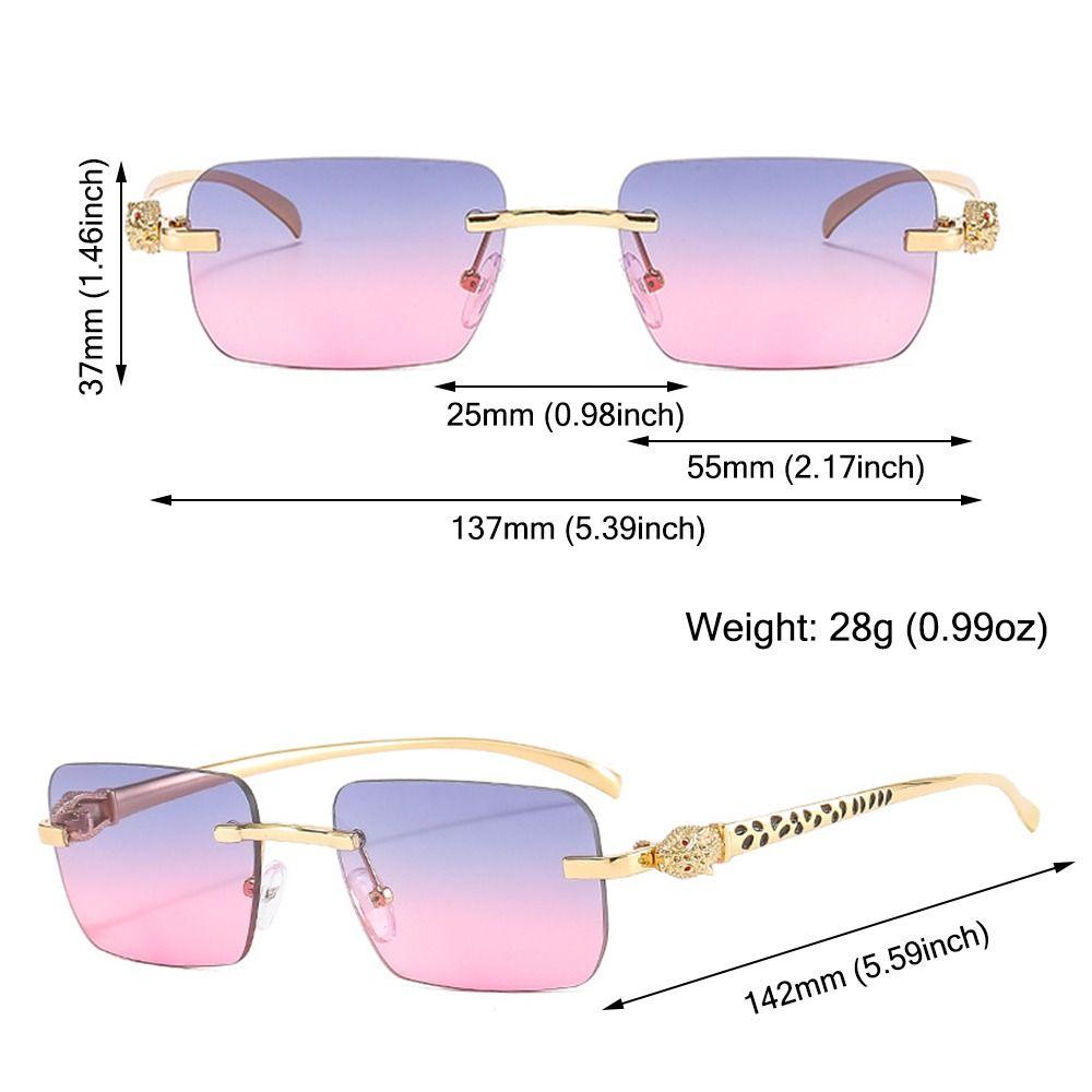 Rimless Leopard Head Decorated Sunglasses Gradient UV Protection Rectangular Sun Glasses Transparent Lens Shades for Women