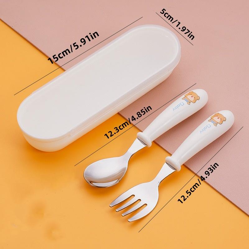 2pcs Children Spoon Forks Box Kids Stainless Steel Kids Cutlery Portable Baby Feeding Utensils Baby Spoons Baby Tableware Set