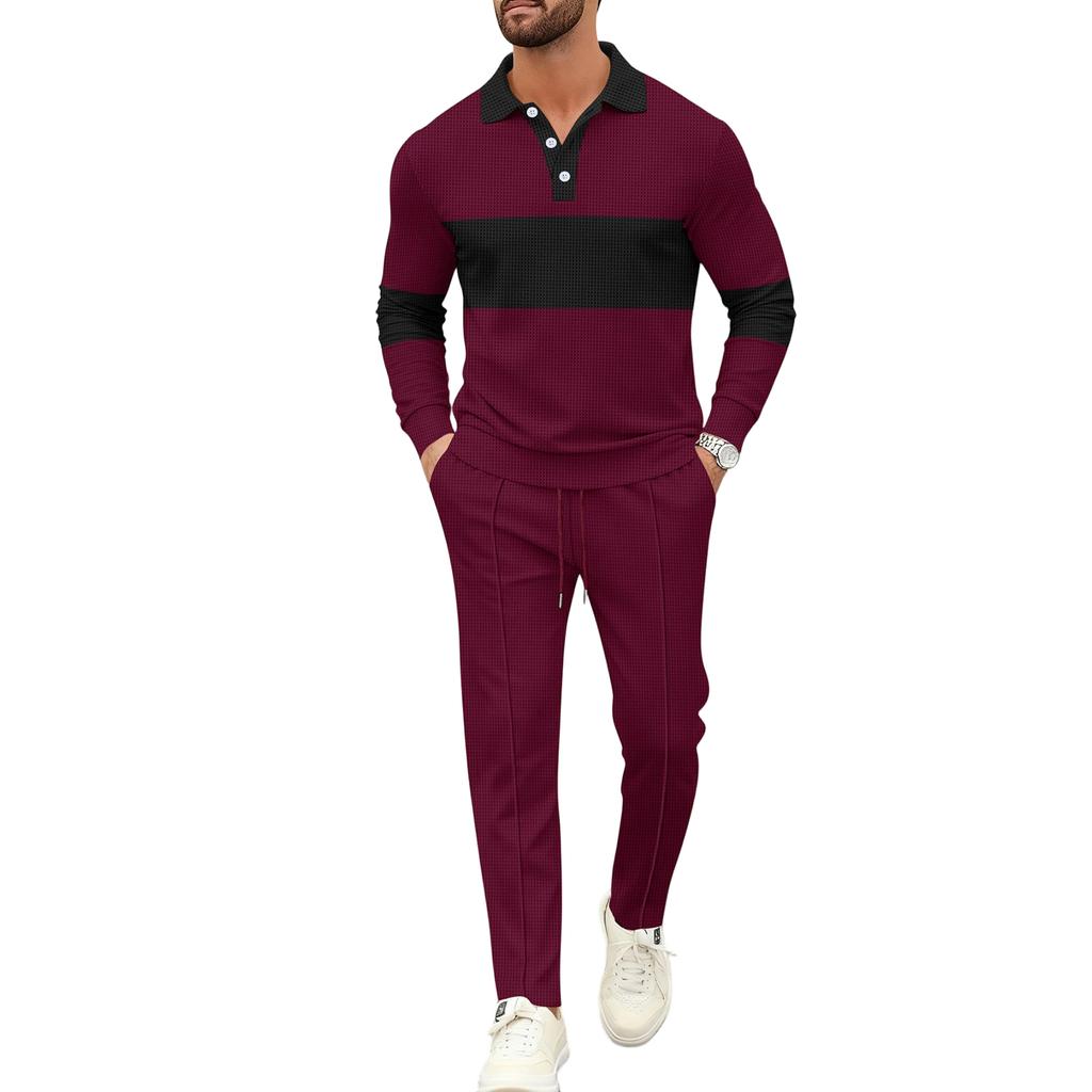 Herren  Freizeit  Umlegekragen  Lange Ärmel  Hose  Set