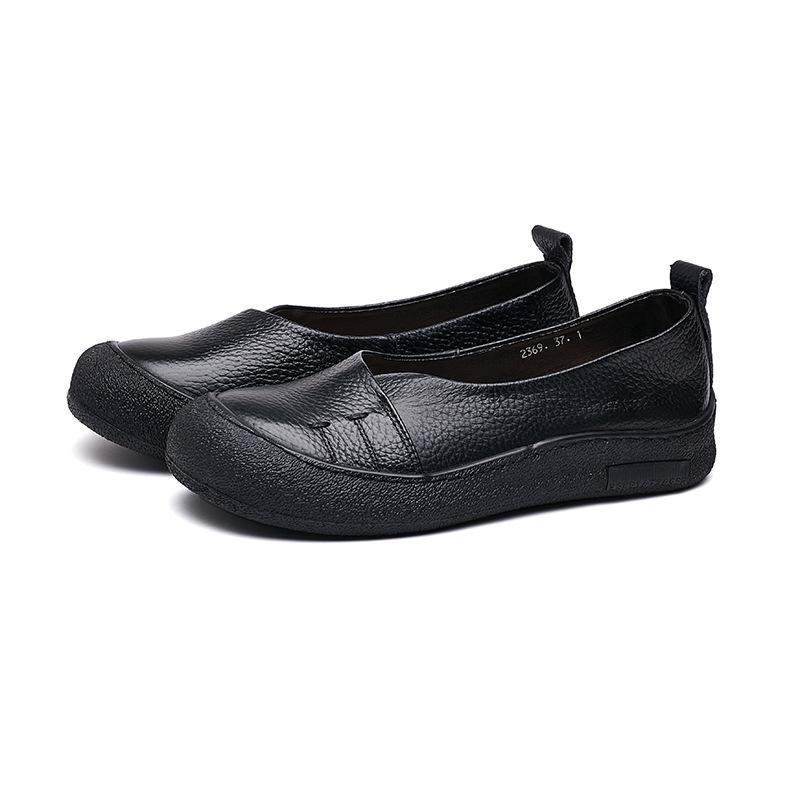 

Женские кожаные туфли-лодочки, супермягкая подошва из говяжьей кожи, ретро-городской стиль, маленькие кожаные туфли, новая ленивая обувь на одном педале, повседневная обувь для мамы 41 чёрный