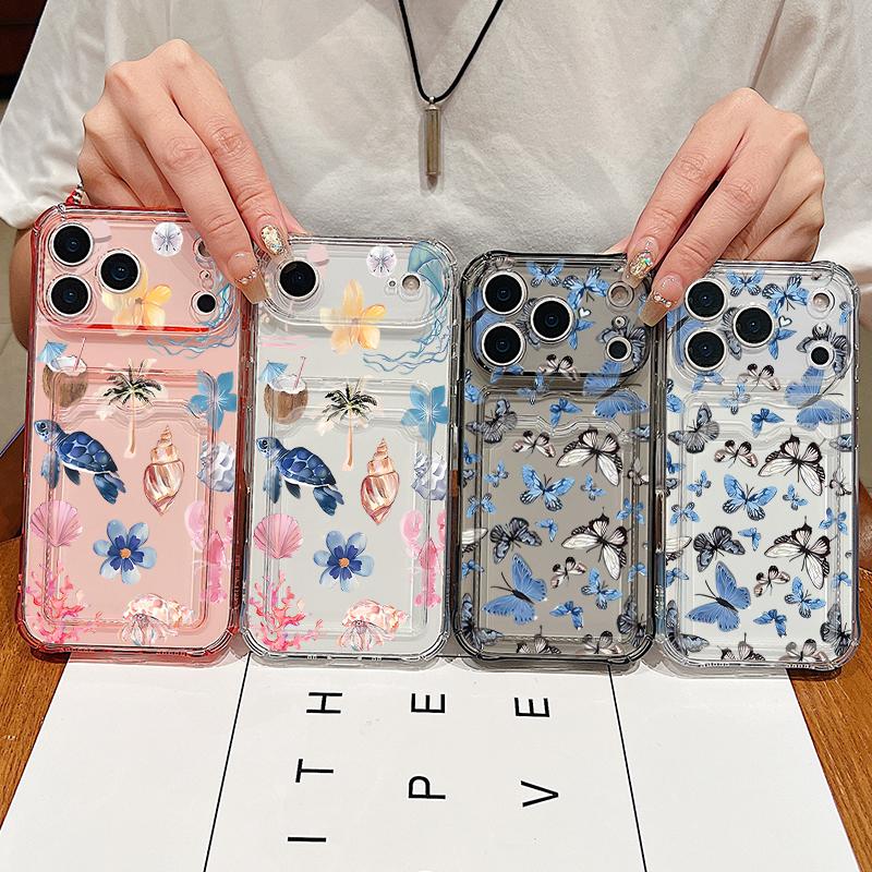 Husă Telefon cu Buzunar pentru Carduri Scoică Balenă Pentru iPhone Air 17 16e 16 15 Pro Max 14 13 Pro Rezistentă la Șocuri Transparentă Moale TPU