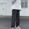 Men Pants Plaid Streetwear Wide Leg Elastic Waist Loose Sports Pants Trousers for Autumn