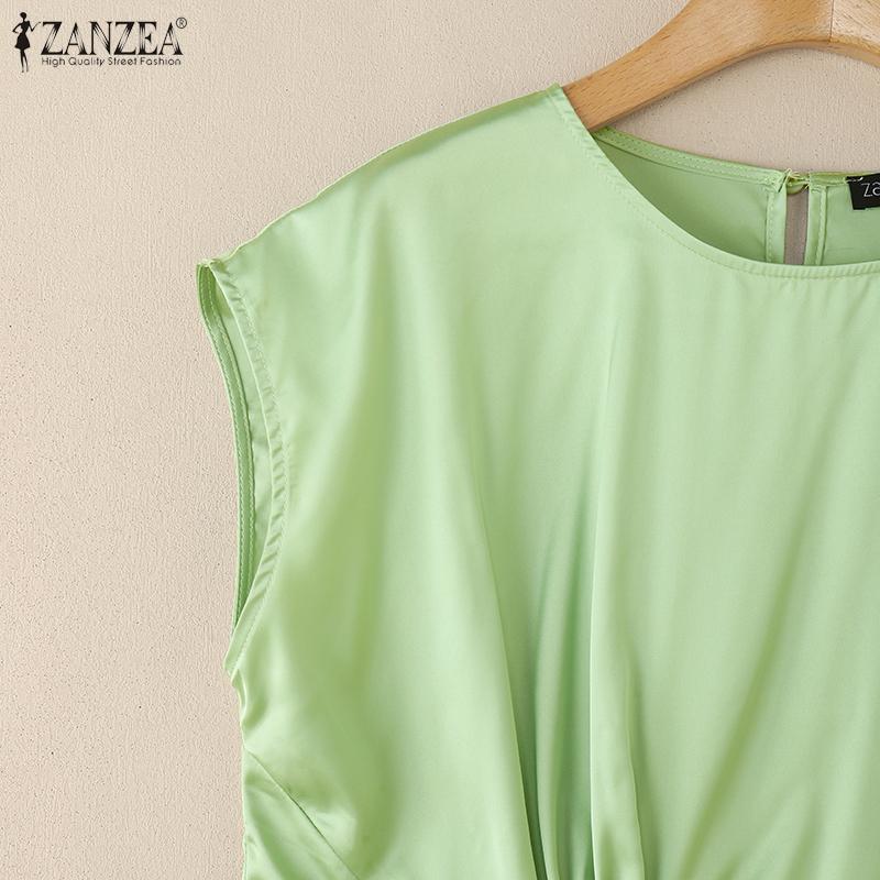 ZANZEA Women Casual Round Neck Summer Irregular Hem Short Sleeve Blouse