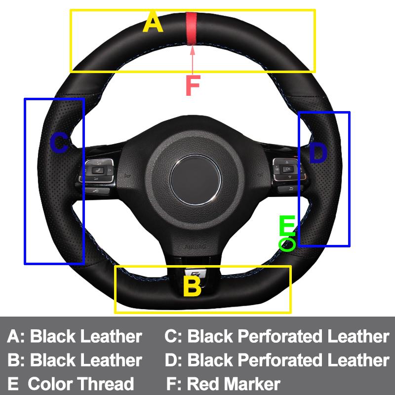 HuiER Hand Sewing Car Steering Wheel Cover Red Marker For Volkswagen Golf 6 GTI MK6 VW Polo GTI Scirocco R Passat CC R-Line