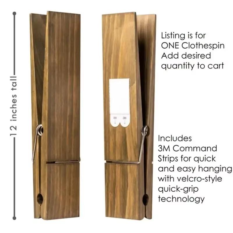 Držák na ručníky do koupelny s kolíčkem, dřevěný obří klip na ručníky, nástěnný držák na ručníky do koupelny ve venkovském stylu, velký háček na kolíčky
