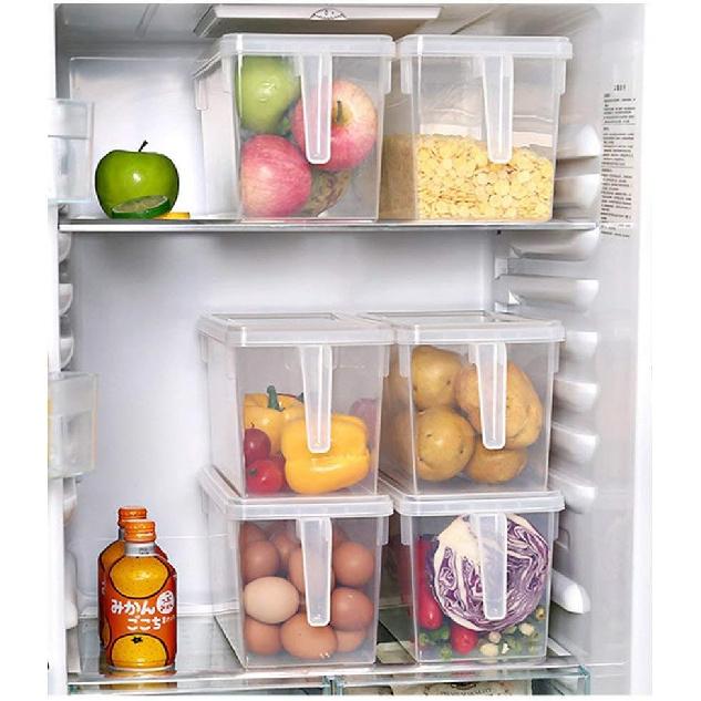 Plastic Storage Containers Square Food Storage Organizer Stackable Refrigerator Organizer Handle Kitchen Containers with Lids for Fruits Vegetables