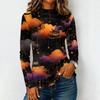 Damen Halloween Langarm T-Shirt Strick Lässig Rundhals Pullover Top