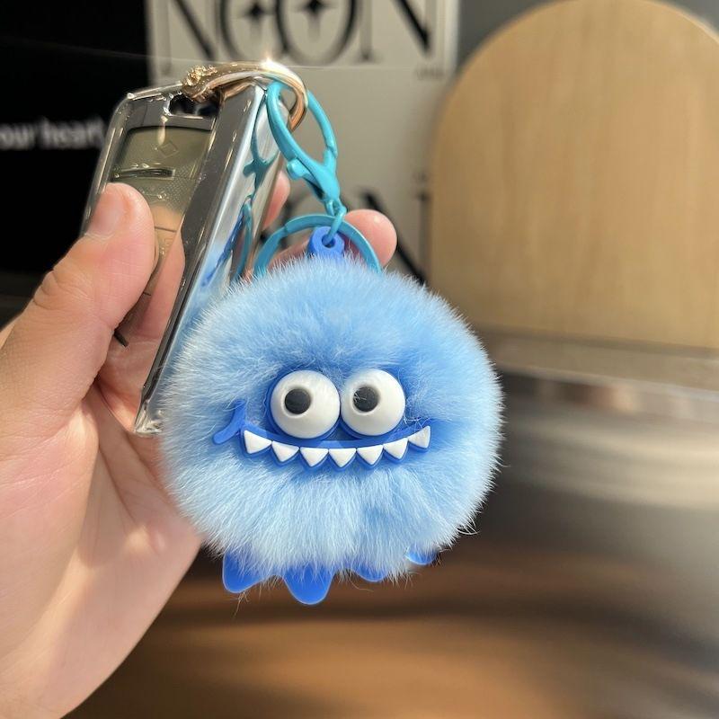 Adorable Faux Mink Fur Monster Plush Keychain Dinosaur Pendant