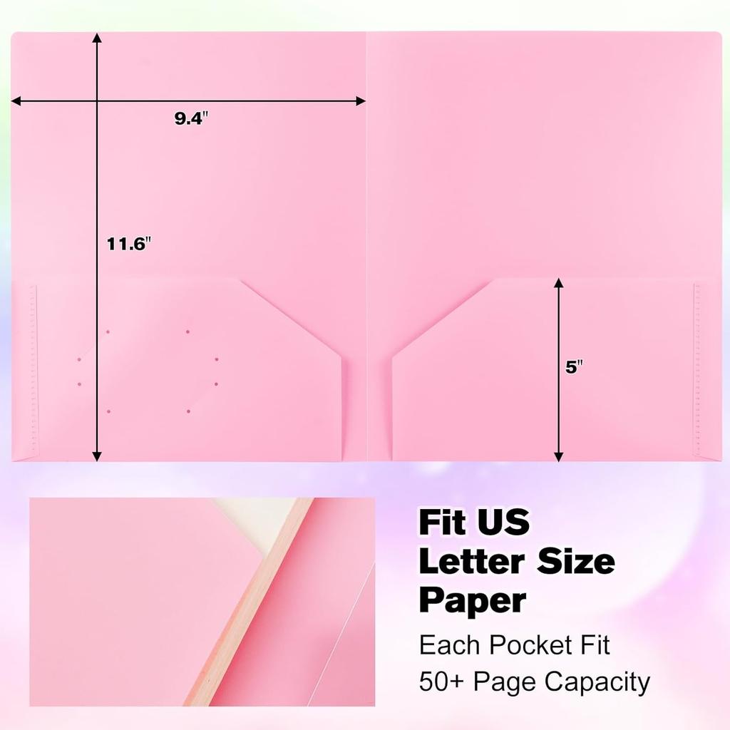 6-Pack Plastic Folders with Pockets,2-Pocket Pastel Folders Holds US Letter Size Paper for School/Office/Home, Pink