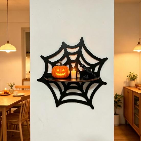 Halloween Wall Decor Wooden Shelf, Ghost Bat Shape Hanging Organizer for Spooky Room Accents Home Decor, Farmhouse Display Rack, Festive Party