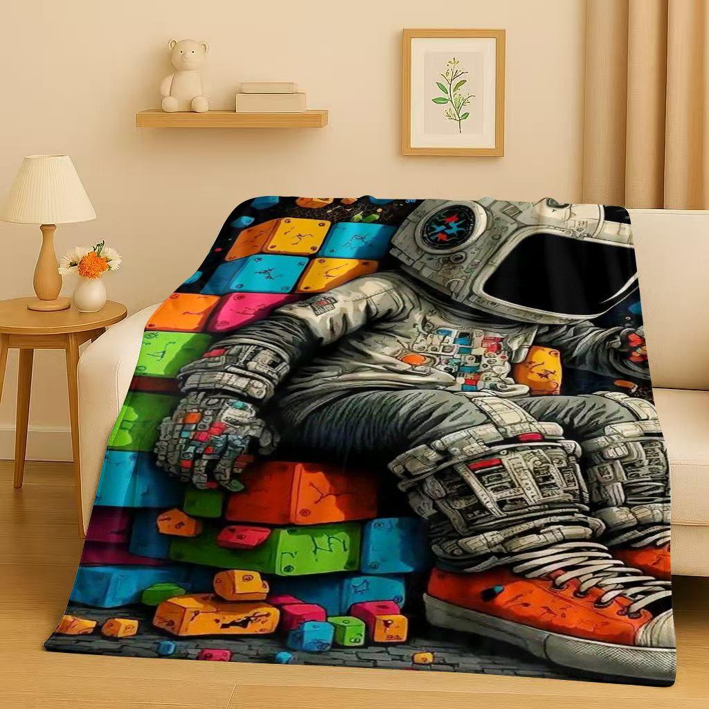 3D Cartoon Astronaut Spaceman Planet Flannel Blanket,Ultra Soft Plush Throw for Home Bedroom Bed Sofa Cover Kid Christmas Gift