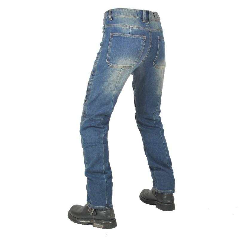 Mens Denim Motorcycle Riding Pants With Silicone Impact Protection Retro Workwear Style Multi-Pocket Biker Trousers