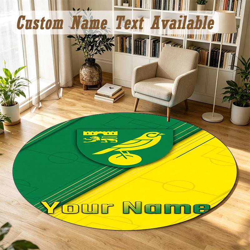 Round Rug Custom NameNorwich City Pattern Non Slip Carpet Home Floor Decor