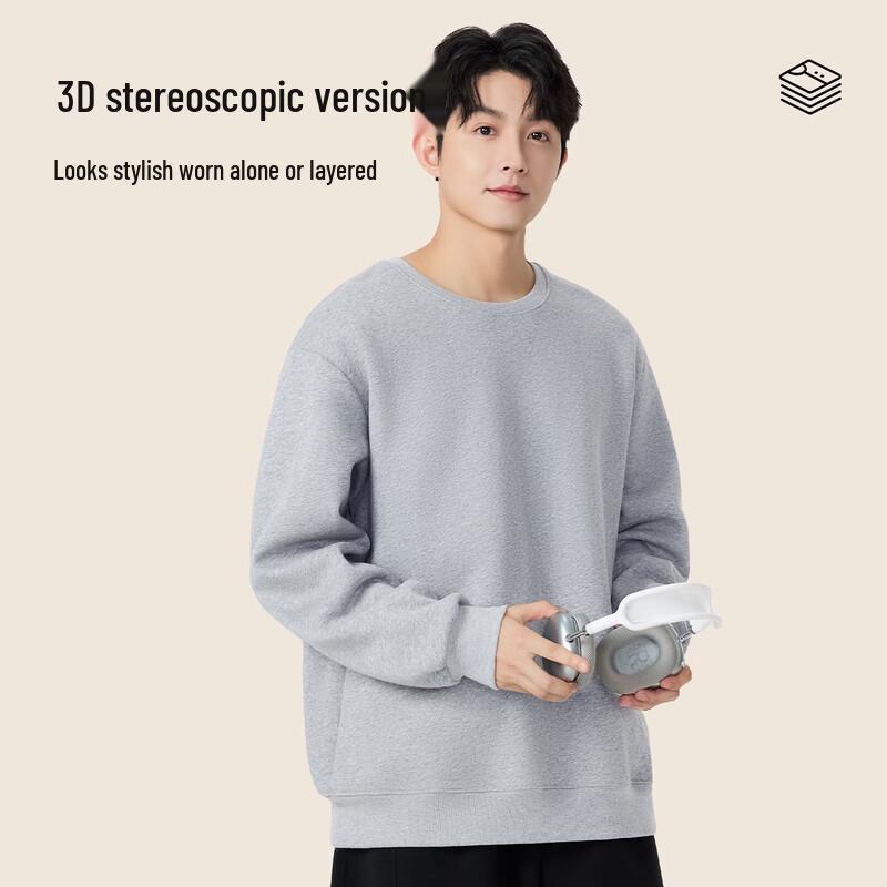 MINISO Men's American Loose Fit Fleece Pullover Crewneck Sweatshirt