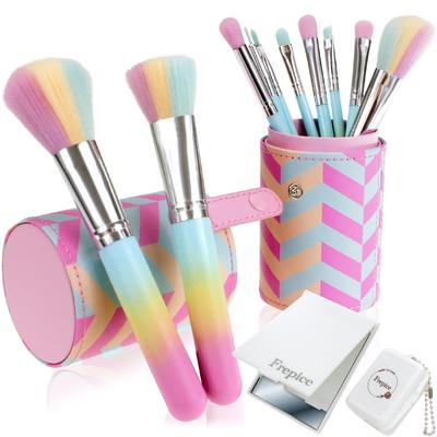 Frepice Make-up Pinsel mit Pulver Make-up Rouge Aufbewahrung und Spiegel (10-teiliges Set) Bürste, Bürste, Bürste, Etui, Reiniger, (Rosa Zitrone)