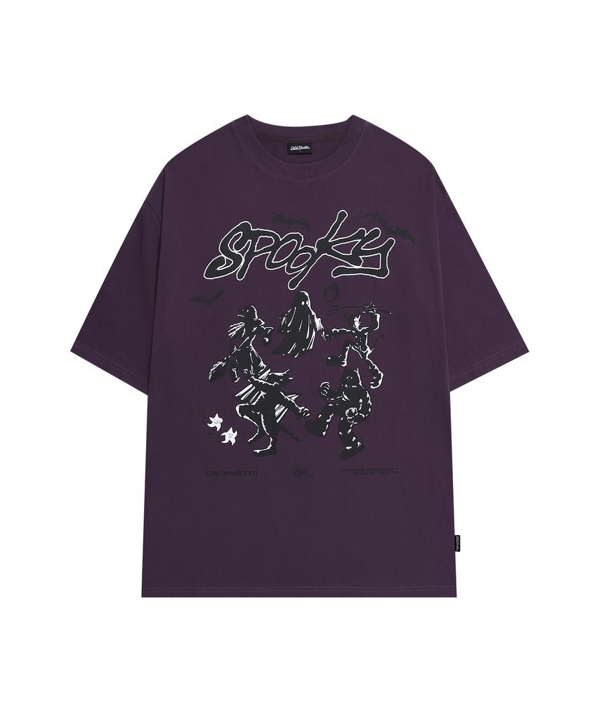 ODDSTUDIO Spooky Graphic Oversized T-Shirt - Dark Purple