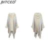 BITCED Hooded Cape Women's Fall/Winter Striped Knit Fringe Shawl