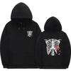 Gothic Skelett Print Kapuzenpullover Unisex Oversized Pullover Mit Geripptem Saum Streetwear Lässig Sport