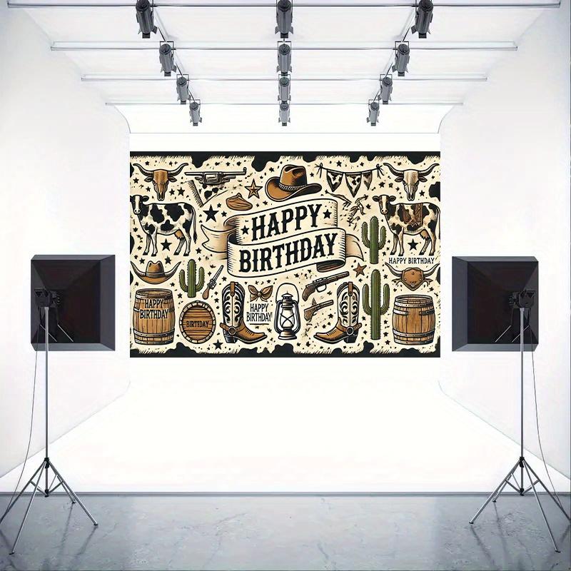 1 Piece Retro Western Birthday Polyester Photography Background Cloth Birthday Banner and Flag Supplies Cake Table Studio