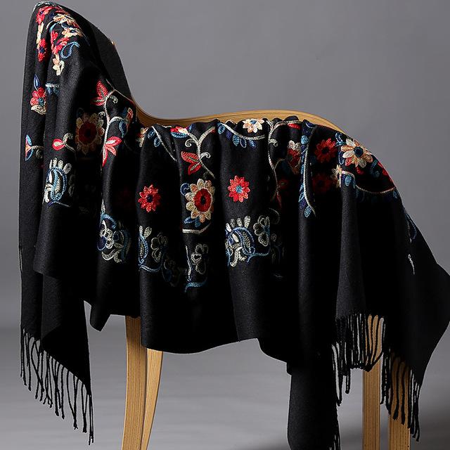 New Arrival Shawl Autumn Winter Scarf Embroider Flower Scarf Shawl Fringed Scarves Women Scarf Designer Bufanda Mujer