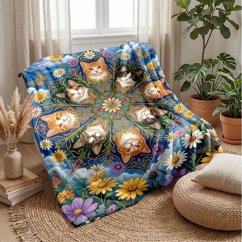 Cats In Cartoon Style Blanket Personalized Name Flannel Blanket Soft Cozy Plush Throw for Sofa Bed Lightweight Home Decor