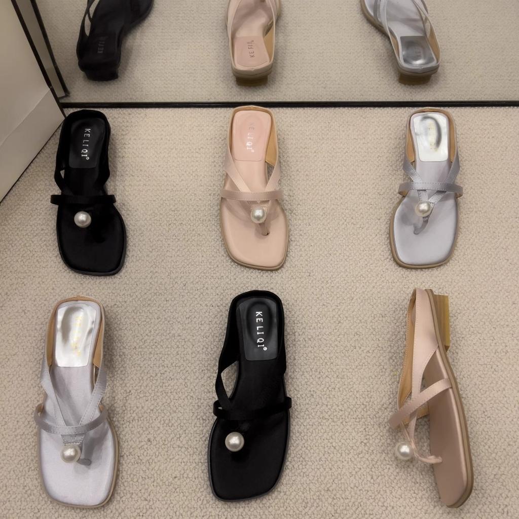 Franska gao högklackade kilklackar flip-flops skor dam sommarplagg med kjol strass muffinbotten coola tofflor dam