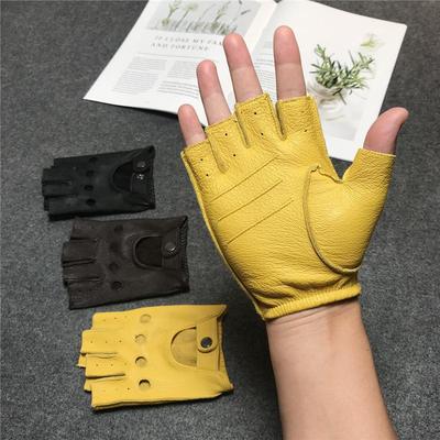 Guanti unisex rétro in pelle di cervo senza dita per sport, guida e ciclismo