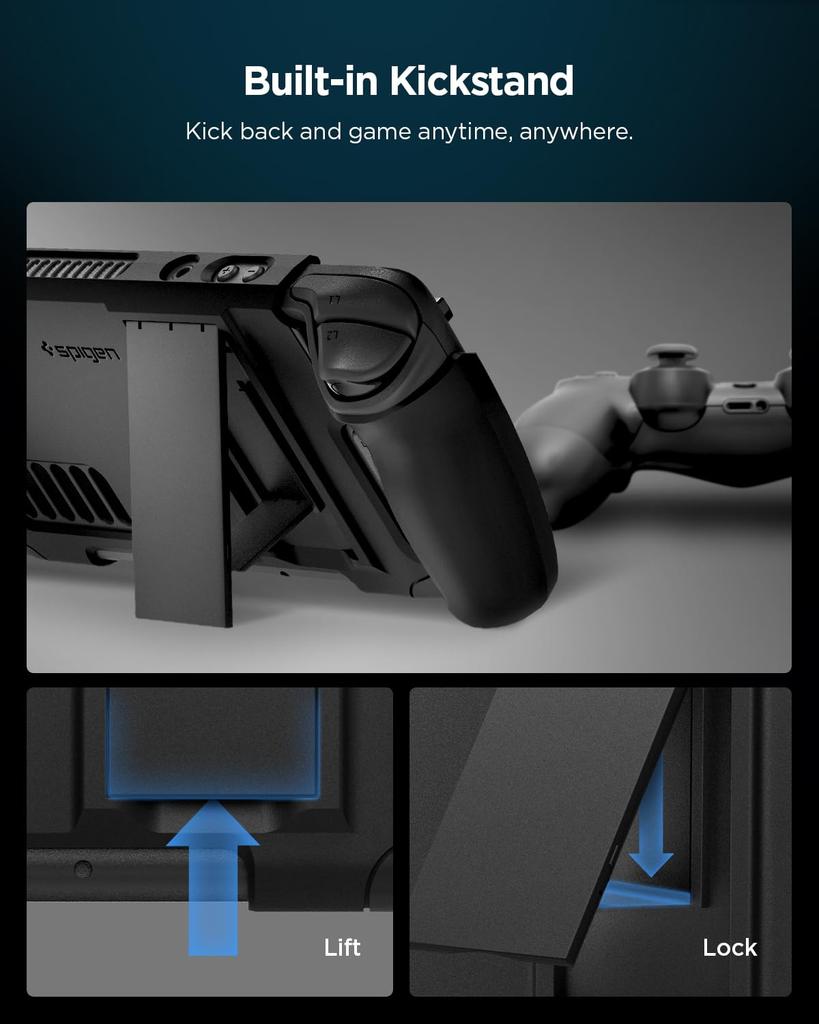 Spigen Steam Deck Case with Stand for Steam Deck LCD (2022) / Steam Deck OLED (2023), Shock Absorption, Shock Resistant, ACS06040 (Black)