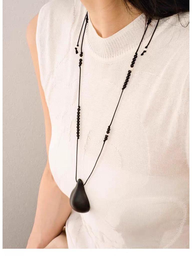 Xiaoyao Fruit Series Jewelry: Gourd & Ebony Boxwood Rope Buckle Pendant Necklace with High-End Earrings – Versatile Women's Accessories.