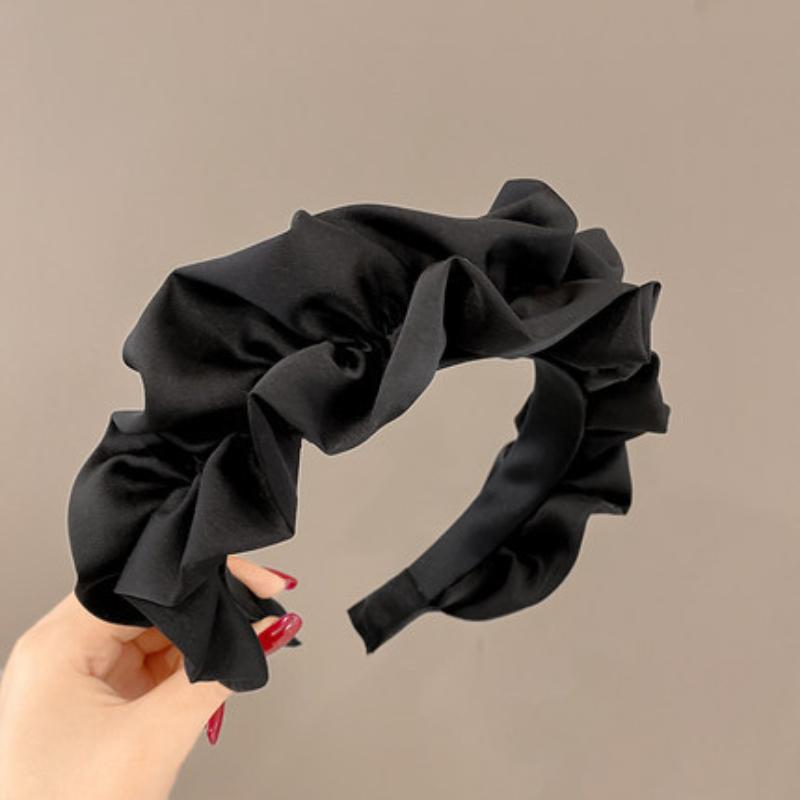 

Однотонная широкая плиссированная повязка на голову для женщин Элегантная повязка для умывания лица Модная девушка Аксессуары для волос резинка для волос