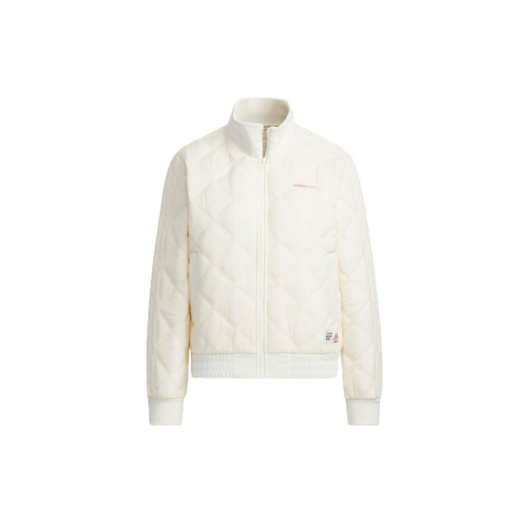 Adidas Neo Oct Jacket Padded Diamond Quilted Outdoor Warm Stand Collar Cotton Coat Winter Women Jackets Off-White H18640