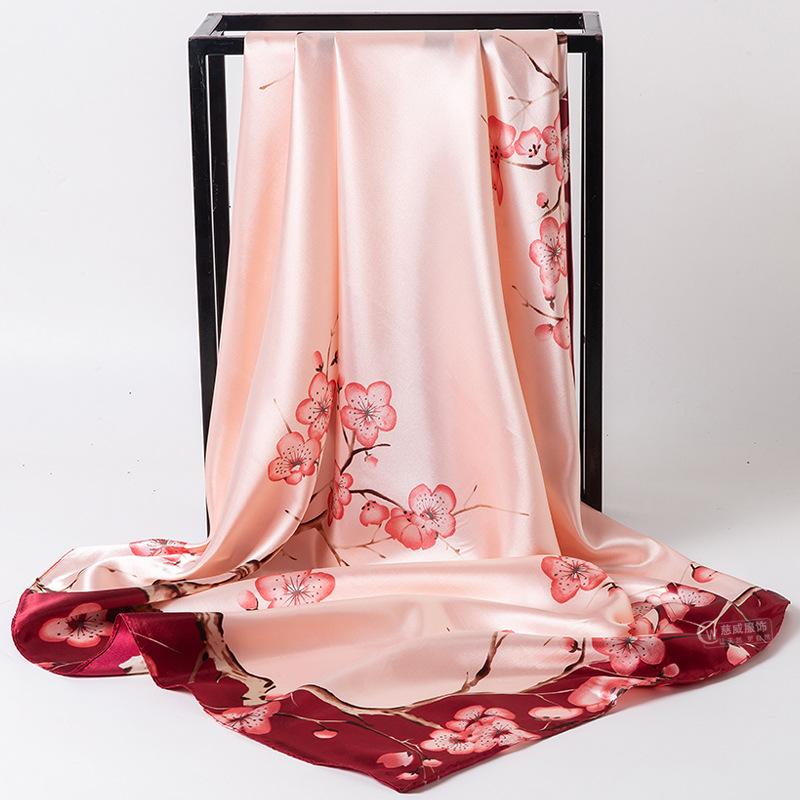 Chinese Style 90 * 90Cm Large Square Scarf Simulation Silk Scarf Scarf Shawl