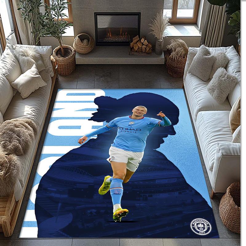 Tappeto in Flanella Stampato Erling Haaland Antiscivolo Morbido Poliestere Tappeto per Pavimento Tappetino Decorativo da Interno per Camera da Letto Soggiorno Divano