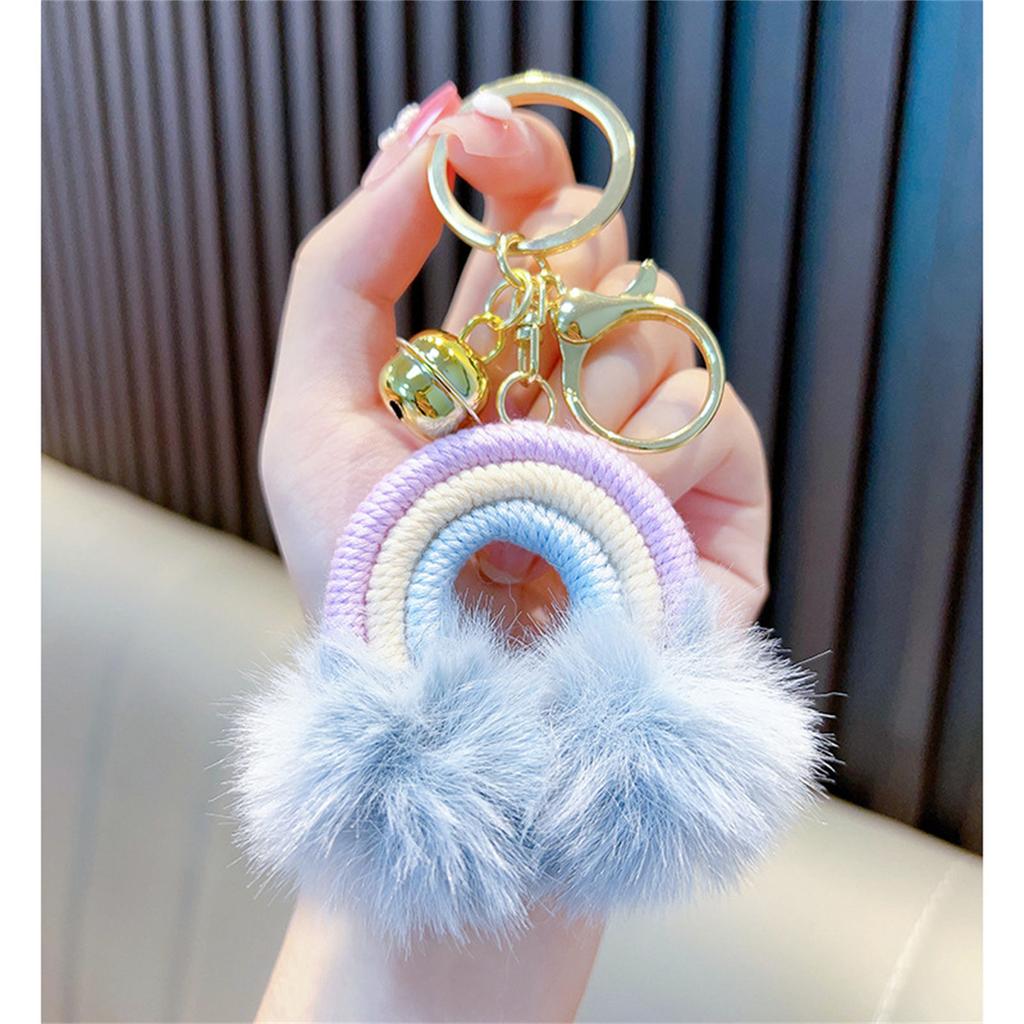 Rainbow Cloud Hairball Keychain Schoolbag Backpack Bag Charm Woven Plush Pendant Keychain Decoration Gifts for Friends