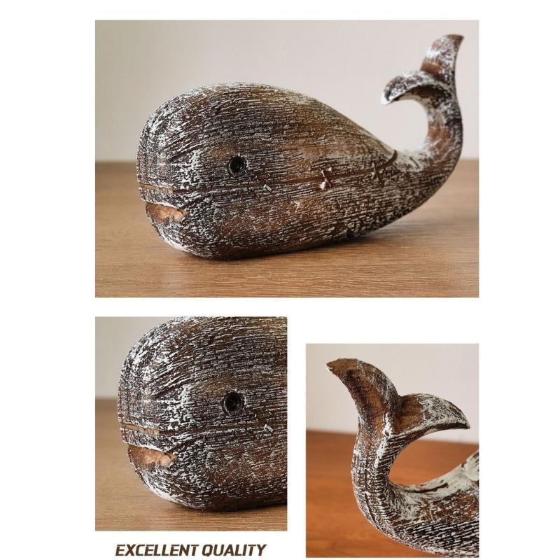Whale Sculpture Rustics Wood Hand Carved Whale Figurines Whale Statues Table Ornament for Office Home Decorations