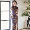 Purple Sleeveless Chinese-Style Long Cheongsam Dress 2026 Womens Elegant Retro Qipao