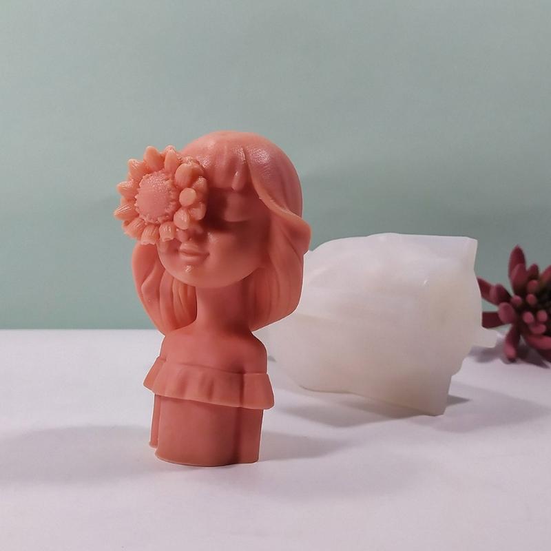 Silicone Candle Mold for Girls Flower Girl Scented Candle Mold Gypsum Aromatherapys Figurine Resin Molds Home Ornament