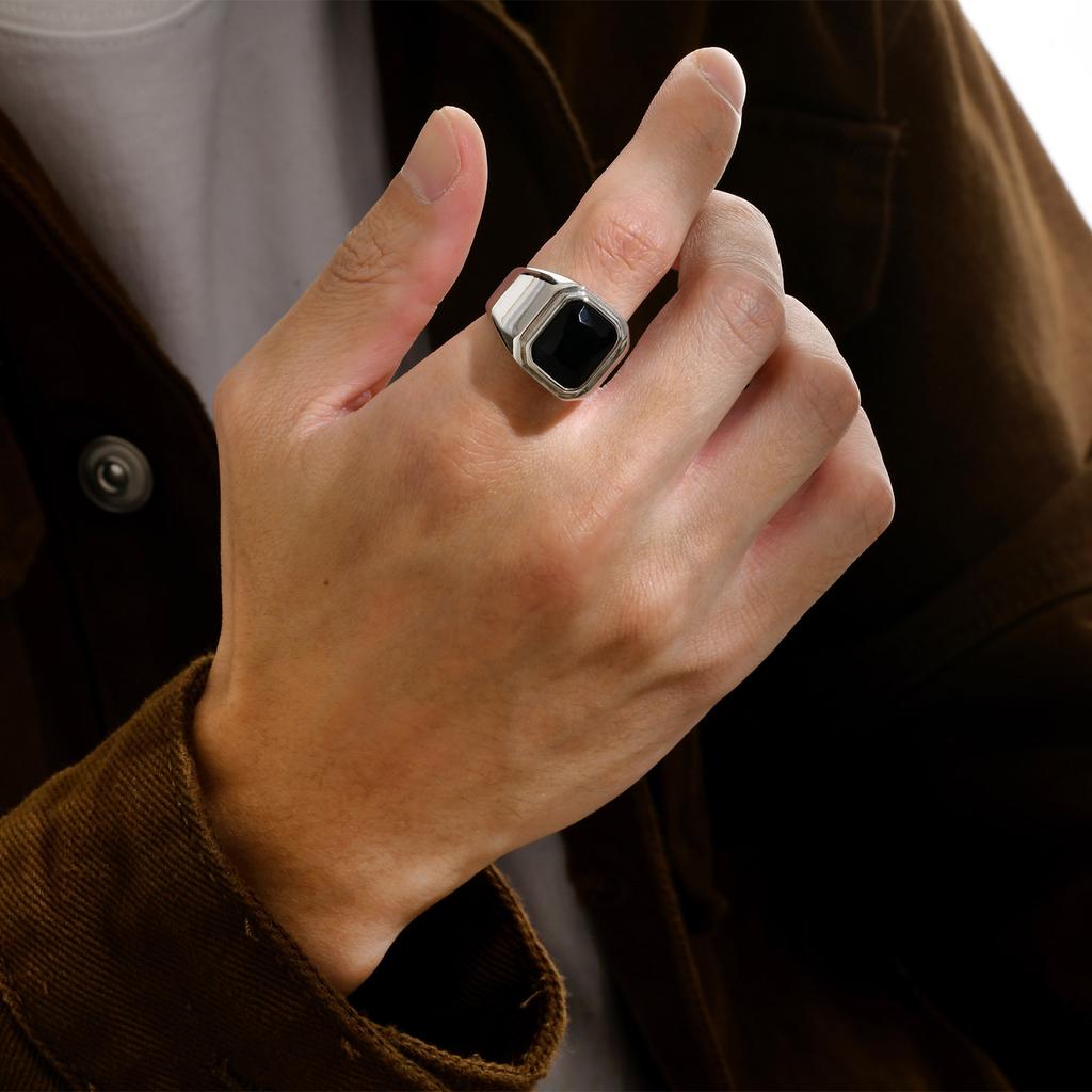 Anello Retro Onice in Vetro Nero Per Uomo Lega Classico Moda Designer Anello Zircone Fatto a Mano Rock Hiphop Accessori Regalo Unisex