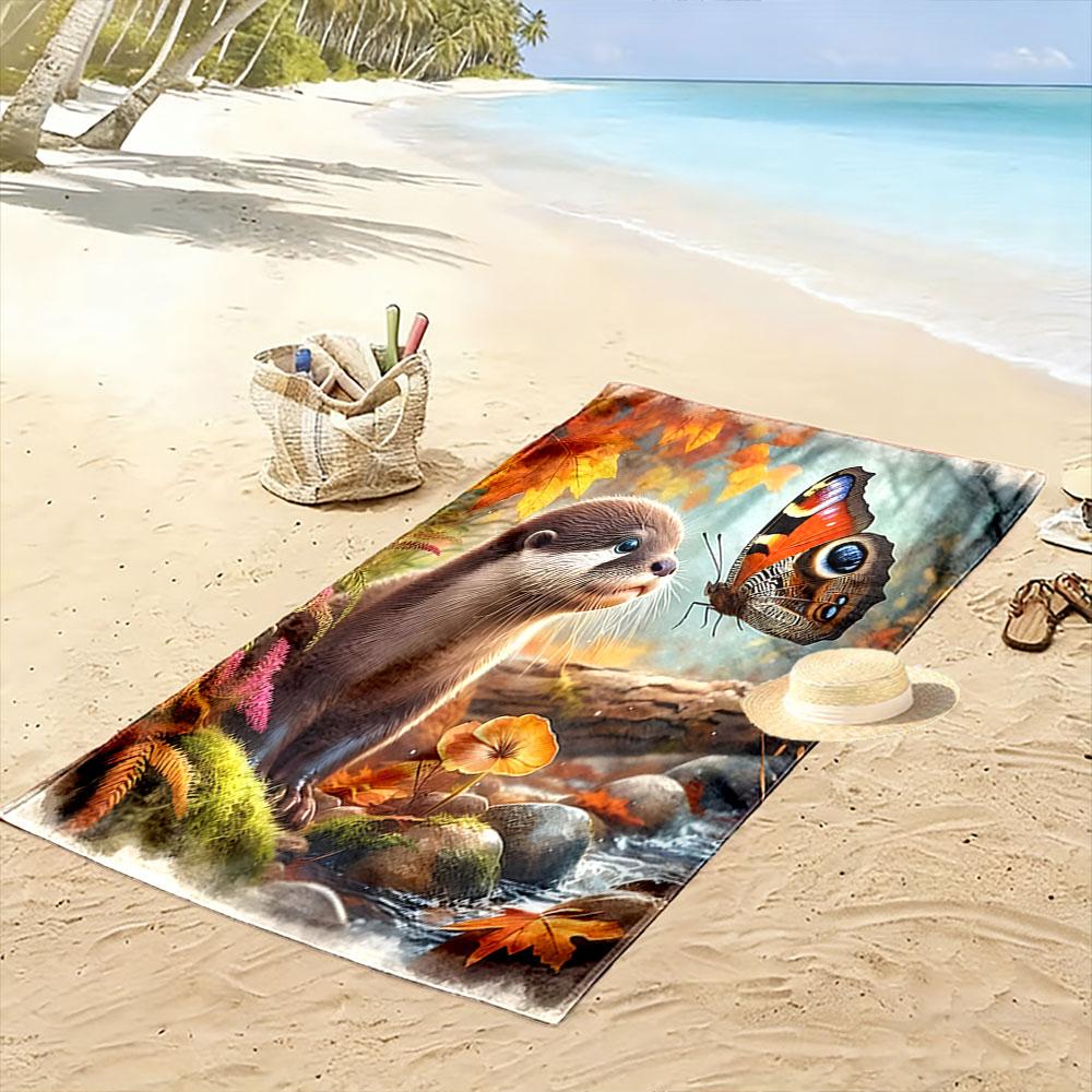 Whimsical otter meets butterfly Print beach towel, quick drying, suitable for travel, outdoor sports, jogging, the beach and swimming, gift