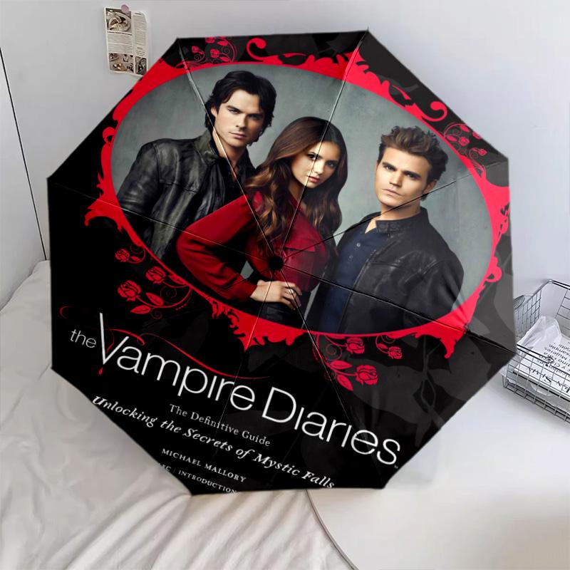 Mystic Falls Secrets Unveiled Folding Umbrella 8 Paraphenoid Bones Suitable for All Seasons Three Folds Sun Umbrella Printing